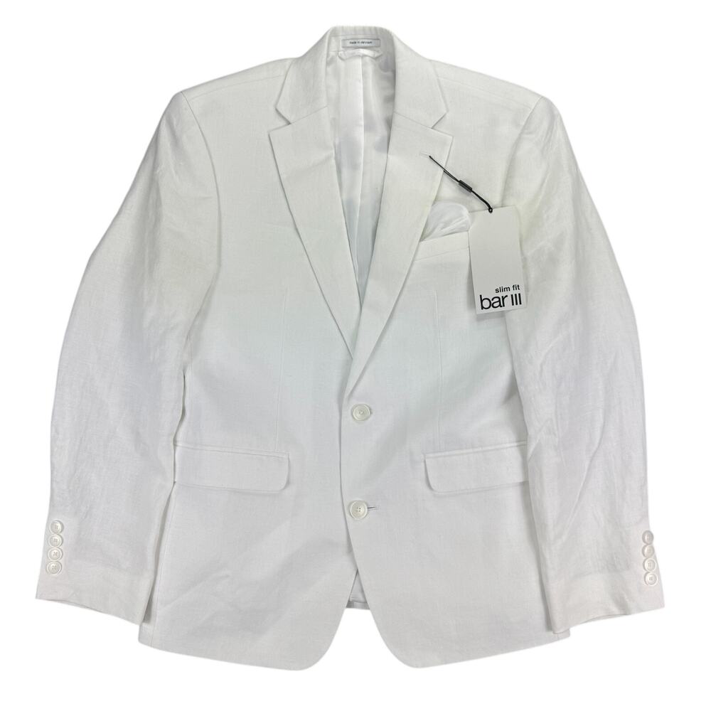 Bar III Mens Slim Fit 100% Linen Solid Suit Jacket White 38S